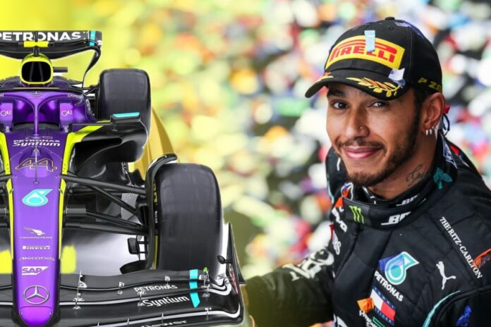 Lewis Hamilton livrée violette pour le GP d'Abu Dhabi