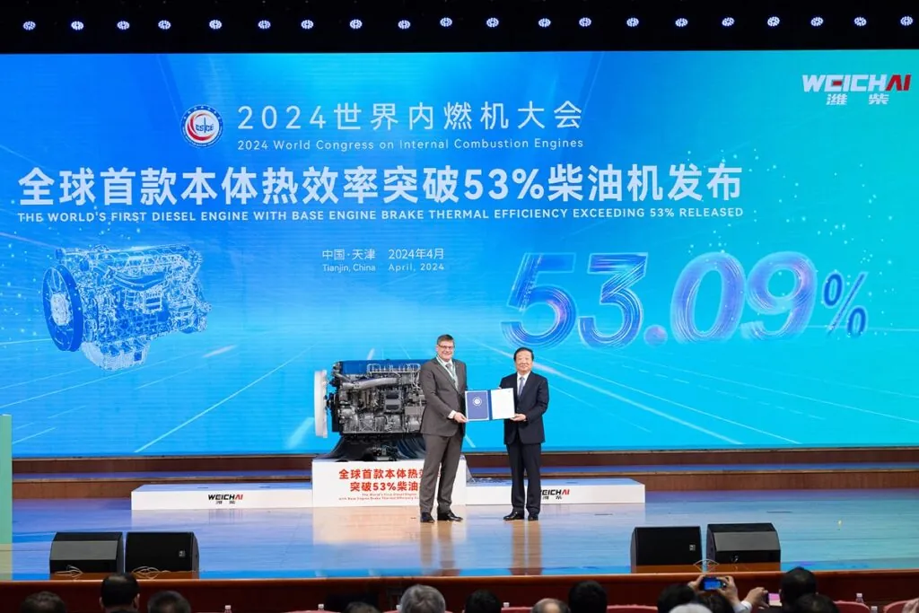 Weichai Power dévoile le premier moteur diesel au monde avec un rendement thermique de 53,09%.